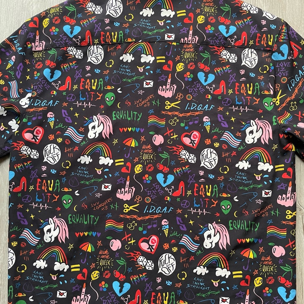 Gay PRIDE- 100% Polyester polo button down top.